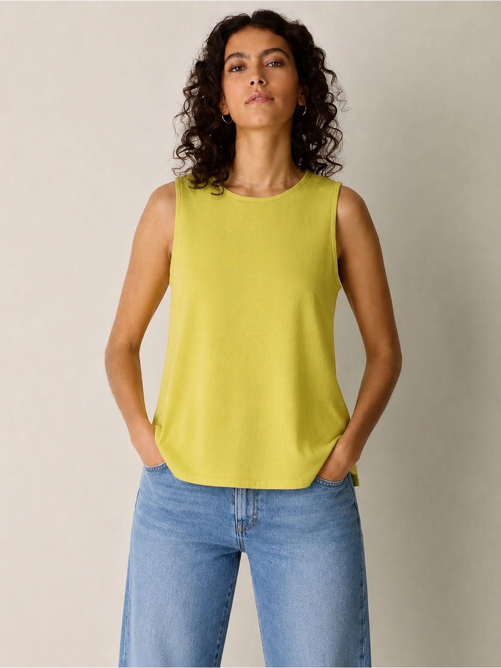 Pacific Cotton Tunic Sleeveless Yellow Top Tank Shirt Size Medium